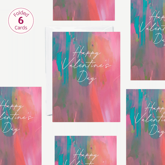 Set of 6 - Valentine's Day Painted Pink Card